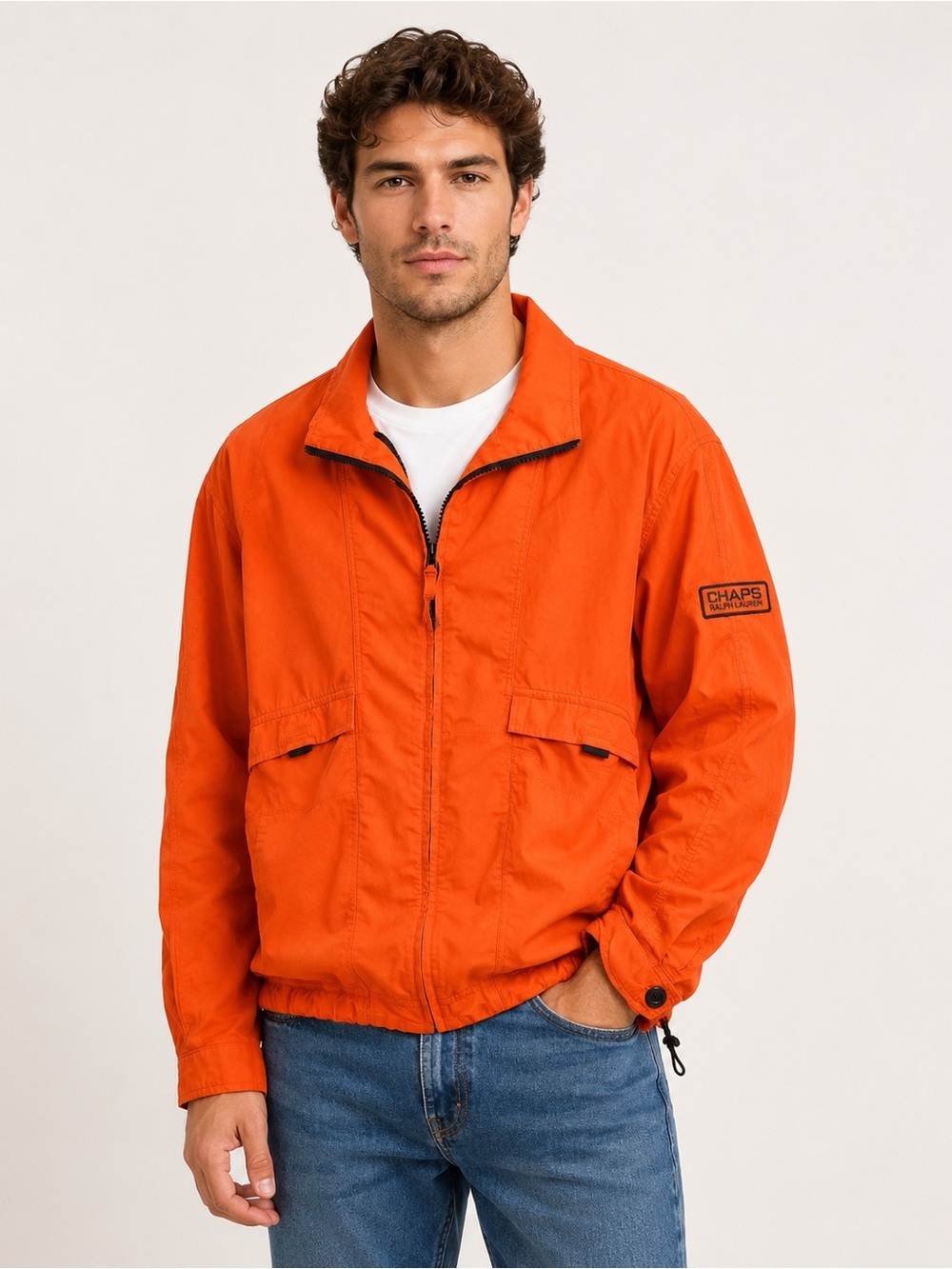 Vintage 90’s Chaps Ralph Lauren Orange Utility Windbreaker Jacket Men’s M